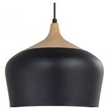Karmiqi Modern Pendant Light with LED Bulb, Wood Pattern Metal Shade Ceiling Hanging Light Fixtures for Kitchen Island, Dining Room, Living Room, Guest Room(Black)
