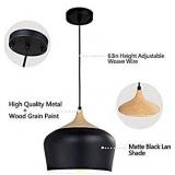 Karmiqi Modern Pendant Light with LED Bulb, Wood Pattern Metal Shade Ceiling Hanging Light Fixtures for Kitchen Island, Dining Room, Living Room, Guest Room(Black)