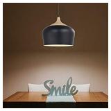 Karmiqi Modern Pendant Light with LED Bulb, Wood Pattern Metal Shade Ceiling Hanging Light Fixtures for Kitchen Island, Dining Room, Living Room, Guest Room(Black)