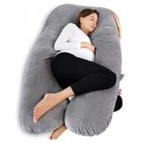Meiz Pregnancy Pillow, U Shaped Pregnancy Body Pillow, Pregnancy Pillows for Sleeping with Zipper Removable Cover (Gray- Velvet)