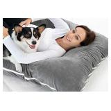 Meiz Pregnancy Pillow, U Shaped Pregnancy Body Pillow, Pregnancy Pillows for Sleeping with Zipper Removable Cover (Gray- Velvet)