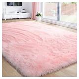 Pink Area Rug for Girls Bedroom,Fluffy Shag Rug 70"x48
