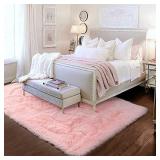 Pink Area Rug for Girls Bedroom,Fluffy Shag Rug 70"x48