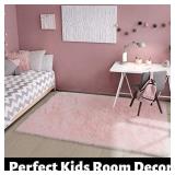 Pink Area Rug for Girls Bedroom,Fluffy Shag Rug 70"x48