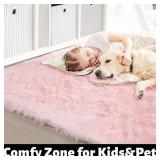 Pink Area Rug for Girls Bedroom,Fluffy Shag Rug 70"x48