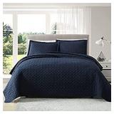 Quilt Set Coverlet Twin Size Navy blue varies from stock photo may not have shams