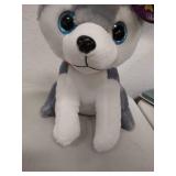 Bmi Plush 10 In. Husky Dog, Gray & White, Red Collar, Large Blue Eyes