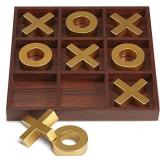 Refinery and Co. 10 Piece Premium Solid Wood Tic-Tac-Toe Board Game, Giant Gold 14Ã® Outdoor/Indoor Party Set Toy For Children/ Adults, Perfect For Backyard Entertainment, Classic Coffee Table Home 