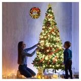 7ft Artificial Christmas Tree Xmas Pine Tree with Solid Metal Legs Perfect for Indoor and Outdoor Holiday Decoration, Green comes with one set of led string lights