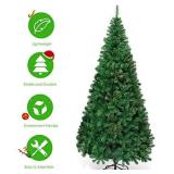 7ft Artificial Christmas Tree Xmas Pine Tree with Solid Metal Legs Perfect for Indoor and Outdoor Holiday Decoration, Green comes with one set of led string lights
