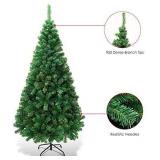 7ft Artificial Christmas Tree Xmas Pine Tree with Solid Metal Legs Perfect for Indoor and Outdoor Holiday Decoration, Green comes with one set of led string lights