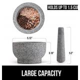 Gorilla Grip Original Mortar and Pestle Set, Large Size,, Slip Resistant Bottom, Heavy Duty Unpolished Granite, Molcajete Guacamole Bowl, Kitchen Spices, Pesto Grinder, Gray
