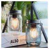 Mason Jar Lights Hanging, Cordless Lanterns for Patio, Battery Operated Tabletop Lamp with LED Bulb, Outdoor Indoor Decor for Garden Camping Picnic Party Fireplace Hallway Stairs (2 Pack-with Timer