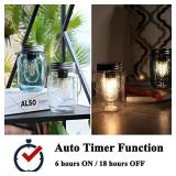 Mason Jar Lights Hanging, Cordless Lanterns for Patio, Battery Operated Tabletop Lamp with LED Bulb, Outdoor Indoor Decor for Garden Camping Picnic Party Fireplace Hallway Stairs (2 Pack-with Timer