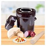 Fermentation Crock Jar 5 Liter / 1.3 Gallon - Stoneware Pot for Fermenting, Pickling Kimchi, Pickles, Vegetables, Kombucha - Glazed Fermenter with Stone Weights, Lid & Pickle Tamper