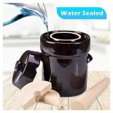 Fermentation Crock Jar 5 Liter / 1.3 Gallon - Stoneware Pot for Fermenting, Pickling Kimchi, Pickles, Vegetables, Kombucha - Glazed Fermenter with Stone Weights, Lid & Pickle Tamper