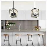 T&A 4-Light Rustic Chandelier,Farmhouse Chandelier Light Fixture Square Cage Chandelier with Oak Wood and Iron Finish for Entryway Dining Rooms Stairway Bedroom Living Room