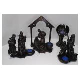 Beautiful PartyLite Nativity: 5 Pc. + 4 Candles. Joseph was repaired & the top of his staff is missing