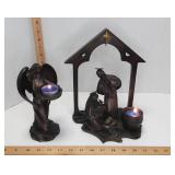 Beautiful PartyLite Nativity: 5 Pc. + 4 Candles. Joseph was repaired & the top of his staff is missing