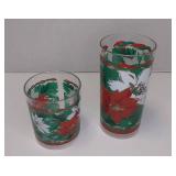 Vintage Thermo-Serv Poinsettia Tumblers 6-12 oz & 8-16oz. Made In The USA Excellent Condition