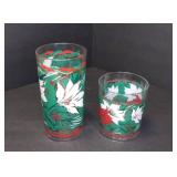 Vintage Thermo-Serv Poinsettia Tumblers 6-12 oz & 8-16oz. Made In The USA Excellent Condition