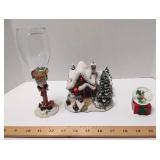 Christmas Lot: 2006 Thomas Kinkade Sweet Heart Cottage III. with 9 windows that light up! + Mickey Mouse Snow Globe & Santa Glass