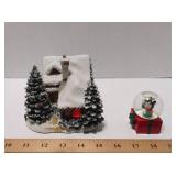 Christmas Lot: 2006 Thomas Kinkade Sweet Heart Cottage III. with 9 windows that light up! + Mickey Mouse Snow Globe & Santa Glass