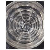 Heavy Vintage Pitcher + Five 12 oz Glasses. Grape Leaf & Grapes Embossed on the Bottom of Glasses: Beautiful Condition