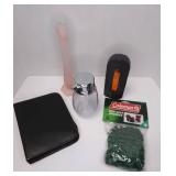 Misc Lot: RPM Cologne, Cargo Net, Travel Kit, Pump Dispenser & Peach Vase