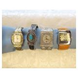 3 Geneva Ladies Cuff Wrist Watches + 1 no brand locket cuff wrist watch