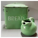 Metal Bread Container-11"X14" and Porcelain Pitcher