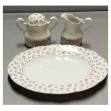 J&G Meakin Cream & Sugar W/Tray-(9-1/3"X12"), (Sugar Container needs top glued)