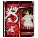 Christmas Porcelain, Jointed Doll-7" W/Felt Case