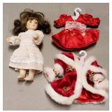 Christmas Porcelain, Jointed Doll-7" W/Felt Case