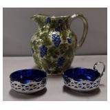 Vintage Silver Plate Sugar & Cream Containers W/Cobalt Blue Inserts