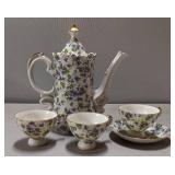 Vintage Lefton Violet Chintz Coffee Pot & Cups