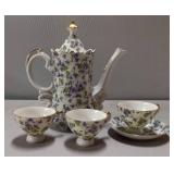 Vintage Lefton Violet Chintz Coffee Pot & Cups