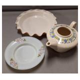 Ceramic Pie Pan, (Tea Pot has small crack, shown in photo)