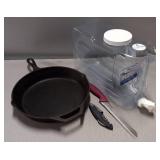 12" "Lodge," Cast Iron Skillet & 2.5 Gallon Water Container