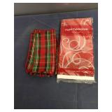 Oval basket, butter Dish, blown glass flower Vase, Glass Serving cup, Small Kansas collectors Plate, napkins, table cloth.