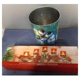 Winterberry Candle Holder, Christmas Small Waste Basket.