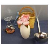 Candle Holder, Basket, Mallard Duck Lint Remover, Lighted Bud Vase w- Silk Rose, Soup Ladel
