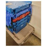 Storage Container Lot Containing 5 Heavy Duty Containers and 150 Qt Sterlite Container With Wheels & Handle (Bottom Blue Container Has Cracked Lid)