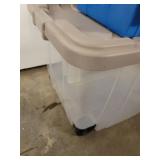 Storage Container Lot Containing 5 Heavy Duty Containers and 150 Qt Sterlite Container With Wheels & Handle (Bottom Blue Container Has Cracked Lid)