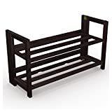 Stony-Edge No Assembly Folding Shoe Rack Organizer, 2 Shelves, Home Shoe Storage Bench, Quality Furniture. Espresso Color. 28" Wide.