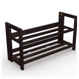 Stony-Edge No Assembly Folding Shoe Rack Organizer, 2 Shelves, Home Shoe Storage Bench, Quality Furniture. Espresso Color. 28" Wide.