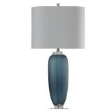 StyleCraft Nicosia Ribbed Glass Nicosia Blue Table Lamp w/ Clear Acrylic Base - White Hardback Shade- Retail:$159.99