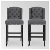 Foxwood Wingback Barstool (Set of 2) by Christopher Knight Home Charcoal + Dark Brown Retail $265.99