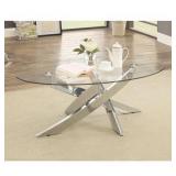 Furniture of America Dess Modern Chrome Metal Oval Coffee Table- Retail:$321.99 (2 Boxes)