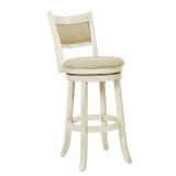 OSP Home Furnishings Swivel Stool 30" with Solid Back in Antique White Finish
